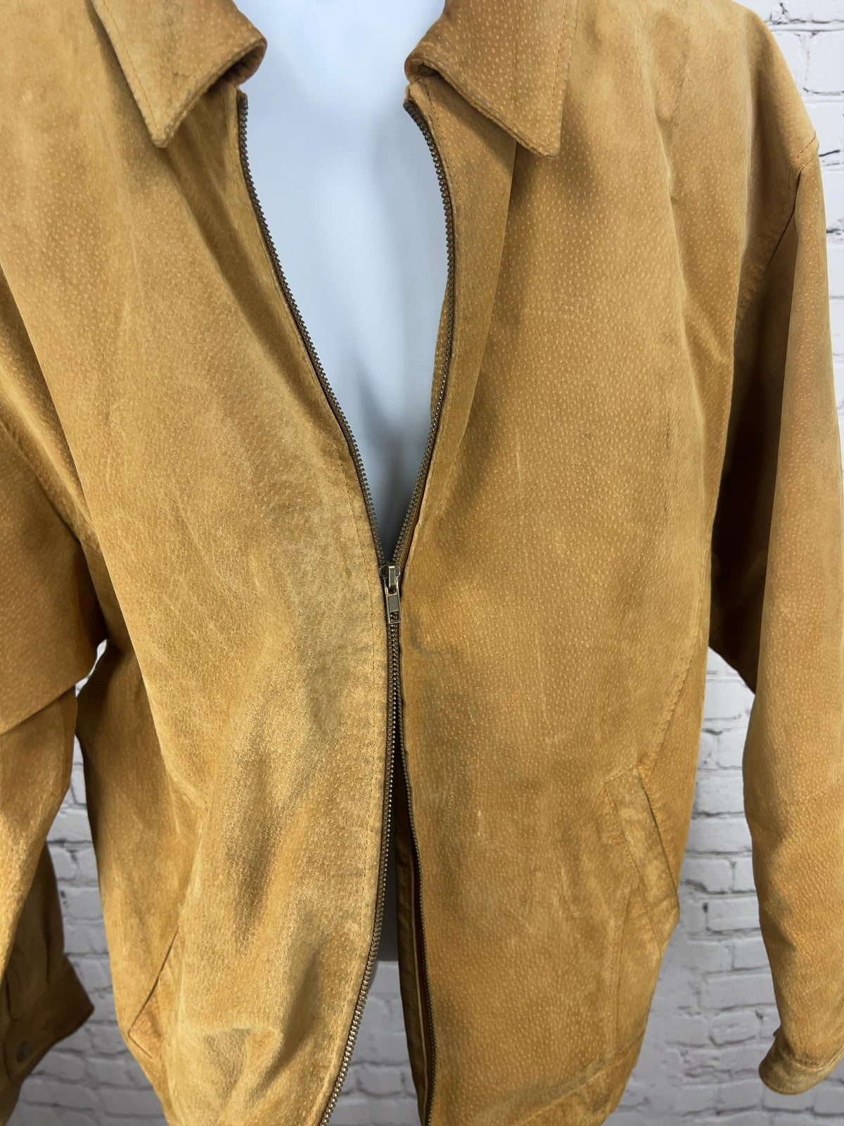 VTG PGA Tour Signature Collection Tan Suede Leather Full Zip Bomber Jacket XL