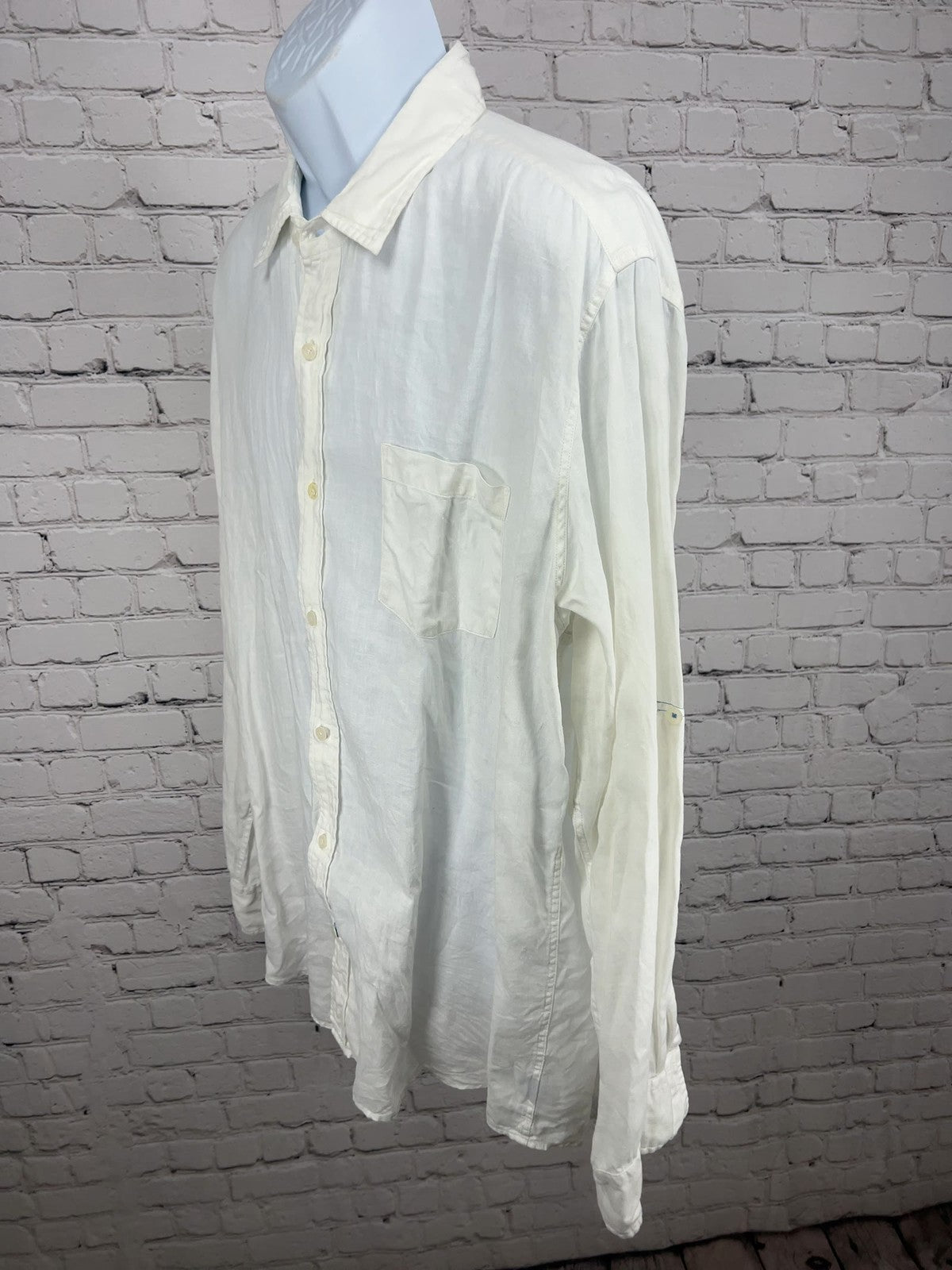 Toscana Aqua White 100% Linen Long Sleeve Button Up Pocket Shirt XL