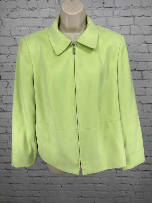 VTG Talbots Woman Petites Lime Green Faux Suede Zip Front Lined Jacket 12W
