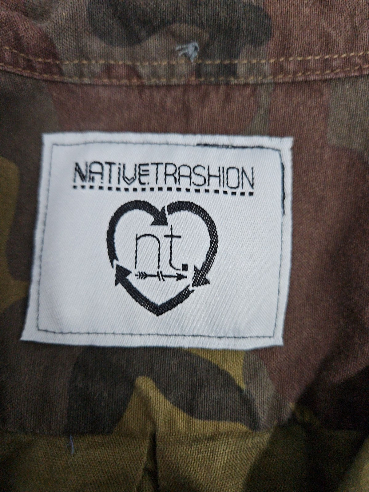 Native Trashion Upcycled AC/DC Evil Walks Camo Button Down Women's Shirt L