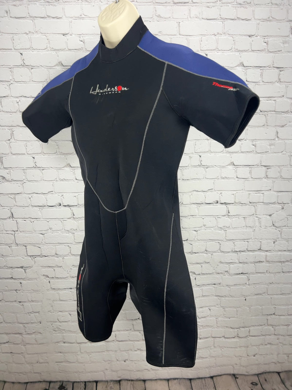 Henderson Thermoprene 3mm Black Blue Back Zip Shorty Wetsuit Mens L