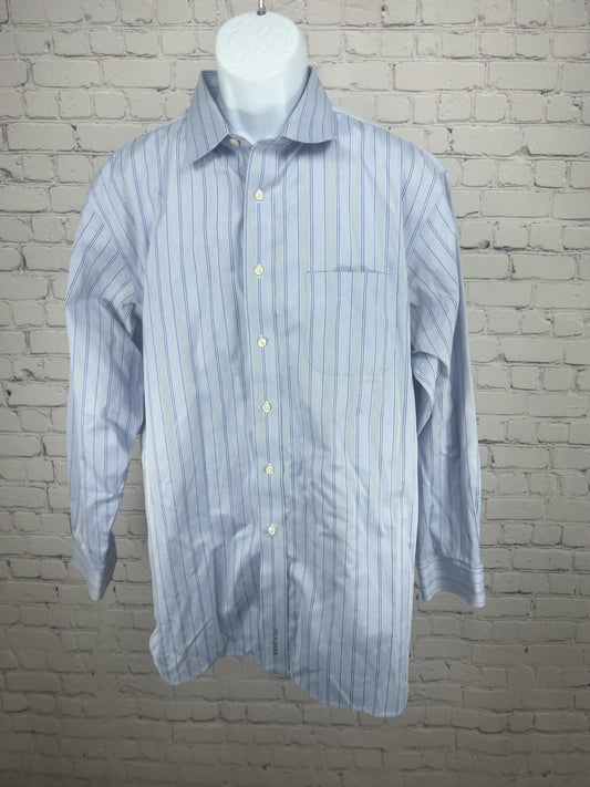 Jos A Bank Blue Striped Slim Fit Wrinkle Free Dress Shirt 17.5-34