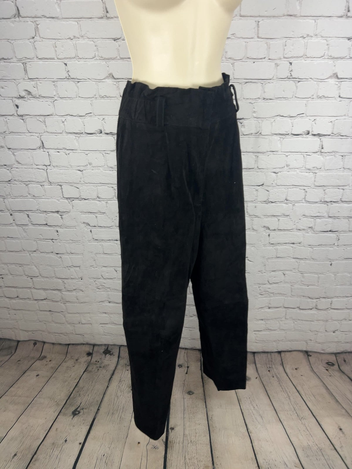 VTG Cedars Black Suede Leather Paperbag Waist Pleated Tapered Pants 6