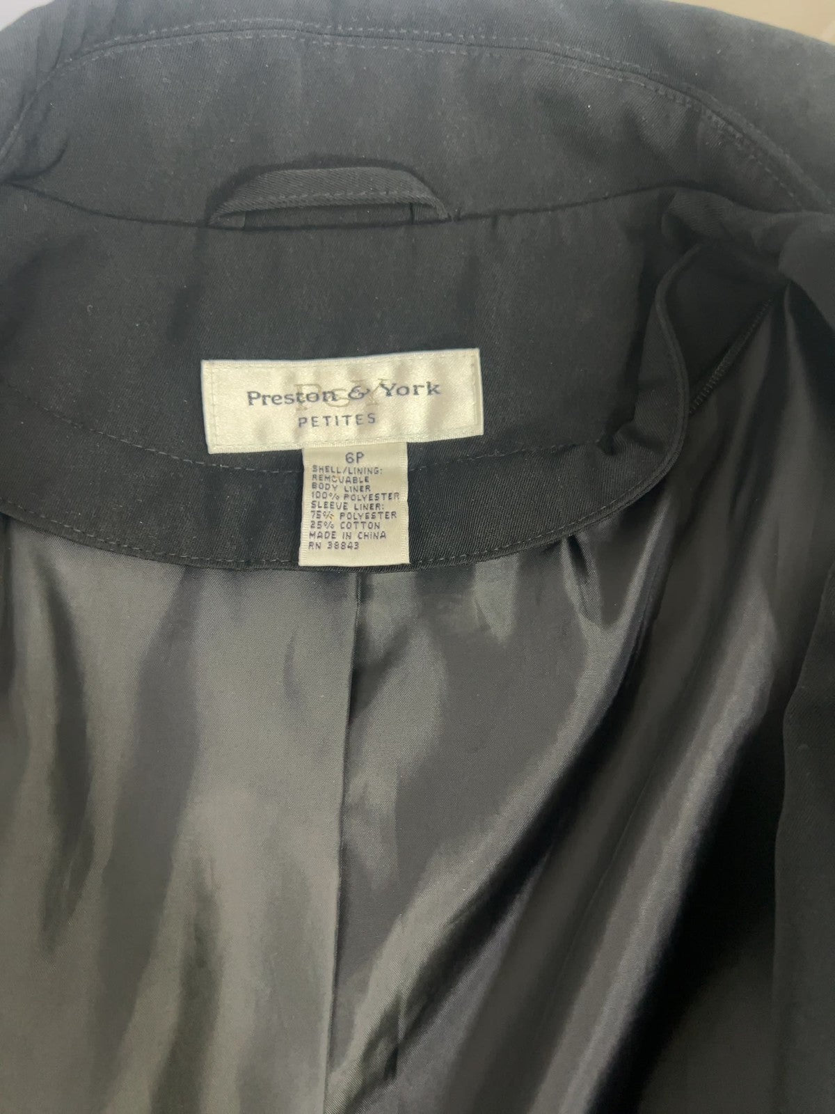Preston & York Black Button Front Collared Car Coat Trench Jacket 6P