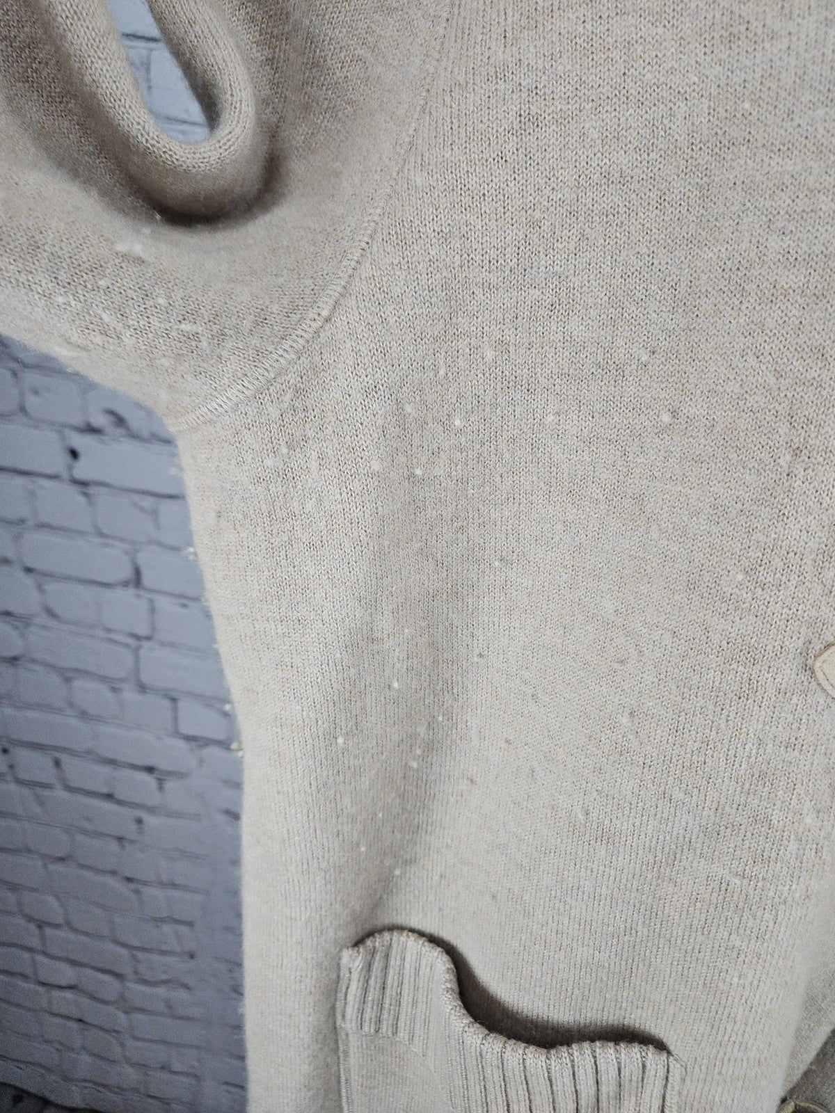 VTG Jones New York Sport Beige 100% Wool Hooded Toggle Cardigan Women's L