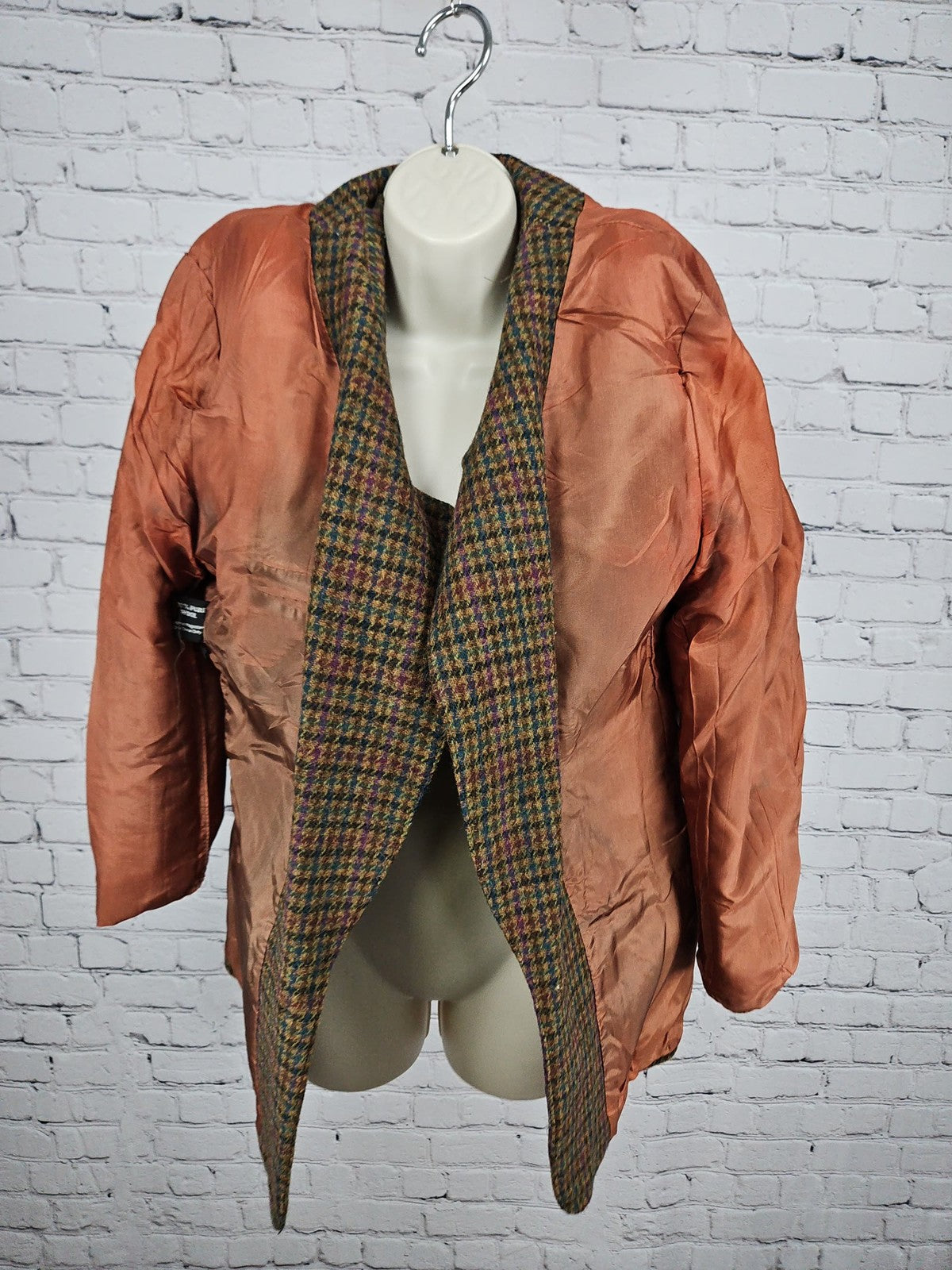 VTG Giorgio Sant'Angelo Brown Multicolor Houndstooth 100% Wool Blazer Jacket L
