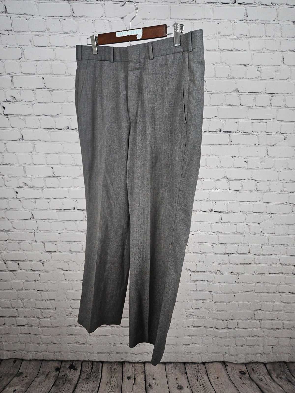 VTG Lands End Gray 100% Worsted Wool Flat Front Dress Pants Trousers USA 33