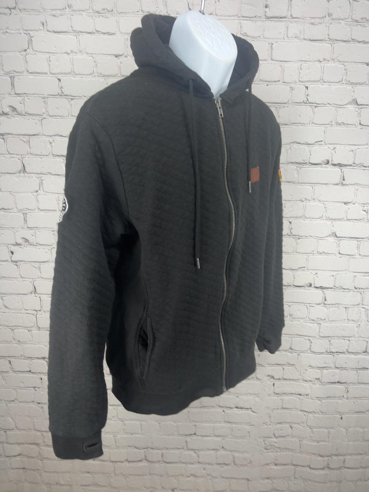 Highland Park Black Quilted Full Zip Hoodie Sweatshirt Orkney Patch S