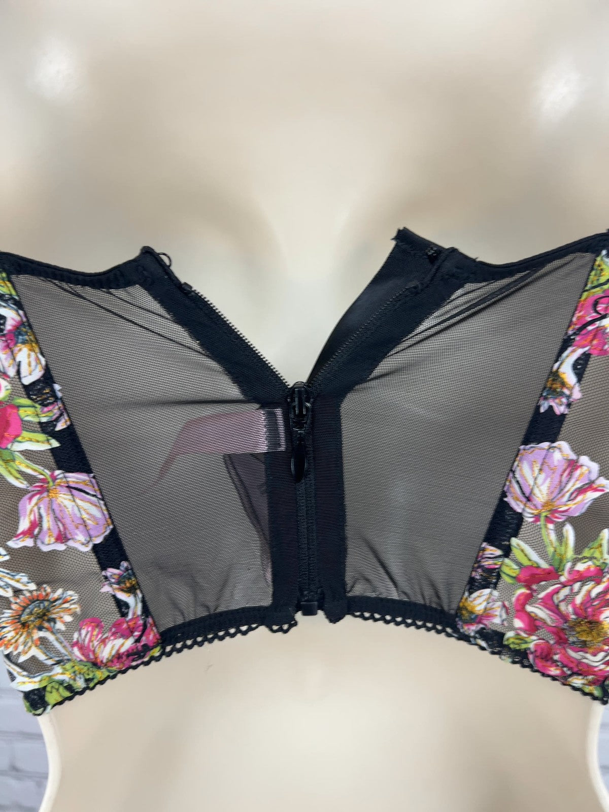 Victoria's Secret Dream Angels Black Floral Mesh Lace Corset Bustier 32C
