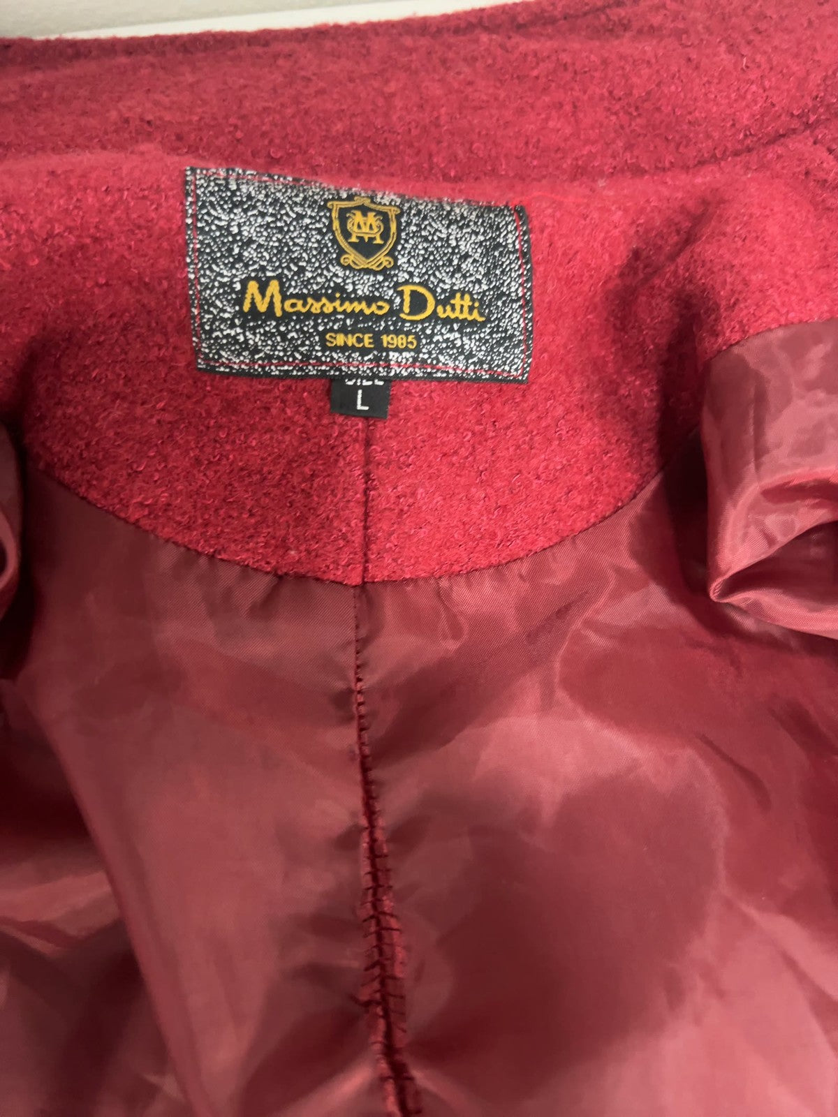 Massimo Dutti Red Boucle Stand Collar Open Front Lined Coat Womens L