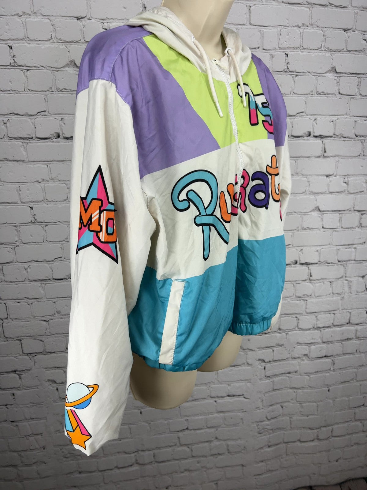 Members Only Nickelodeon Rugrats Cropped Half Zip Windbreaker Jacket L