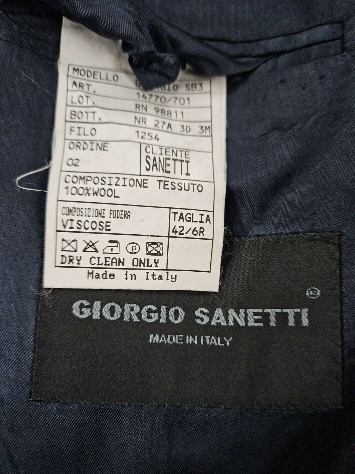 VTG Giorgio Sanetti Navy 100% Wool 3 Button Notch Blazer Sport Coat Italy 42R