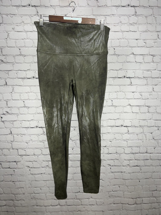 Spanx Olive Green Faux Leather Croc Shine High Rise Leggings XL