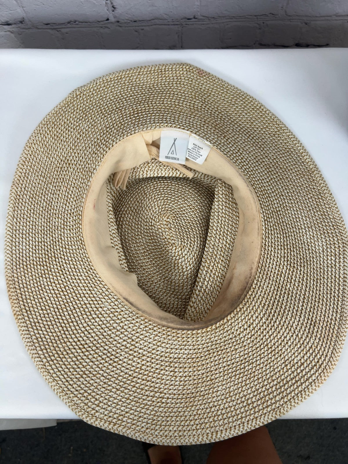 Nikki Beach Harper Tan Toyo Straw Wide Brim Sun Hat UPF 50+ One Size