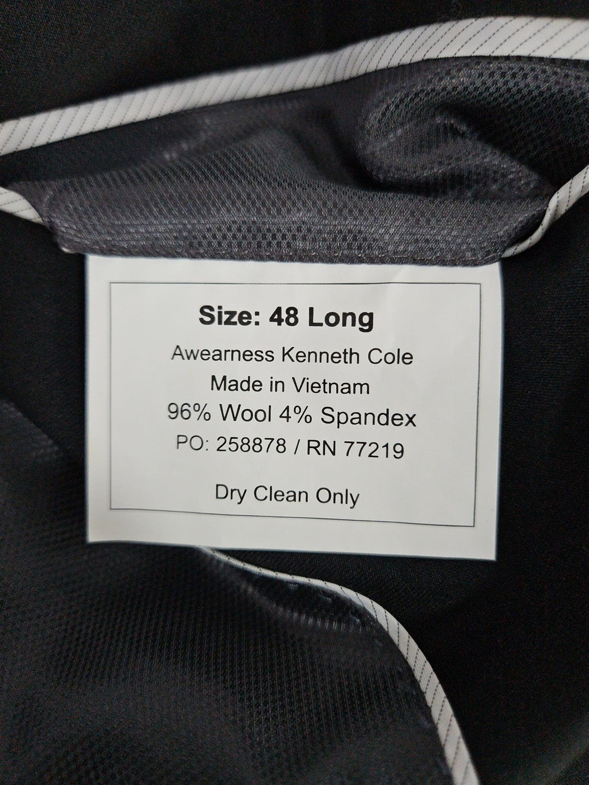 Awearness Kenneth Cole Black Wool Blend Slim 2 Button Blazer Sport Coat 48L