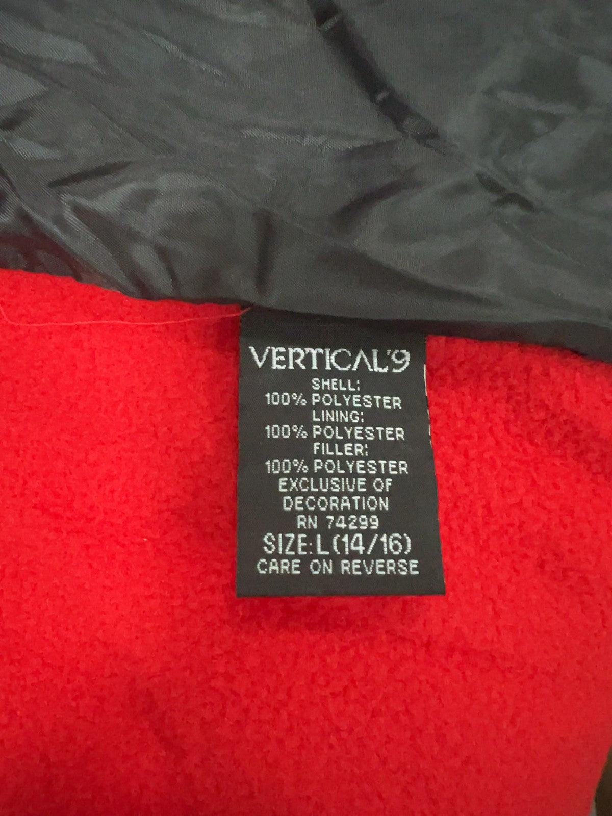 NWT Vertical'9 Boys Red Black Hooded Fleece Lined Puffer Jacket L (14/16)