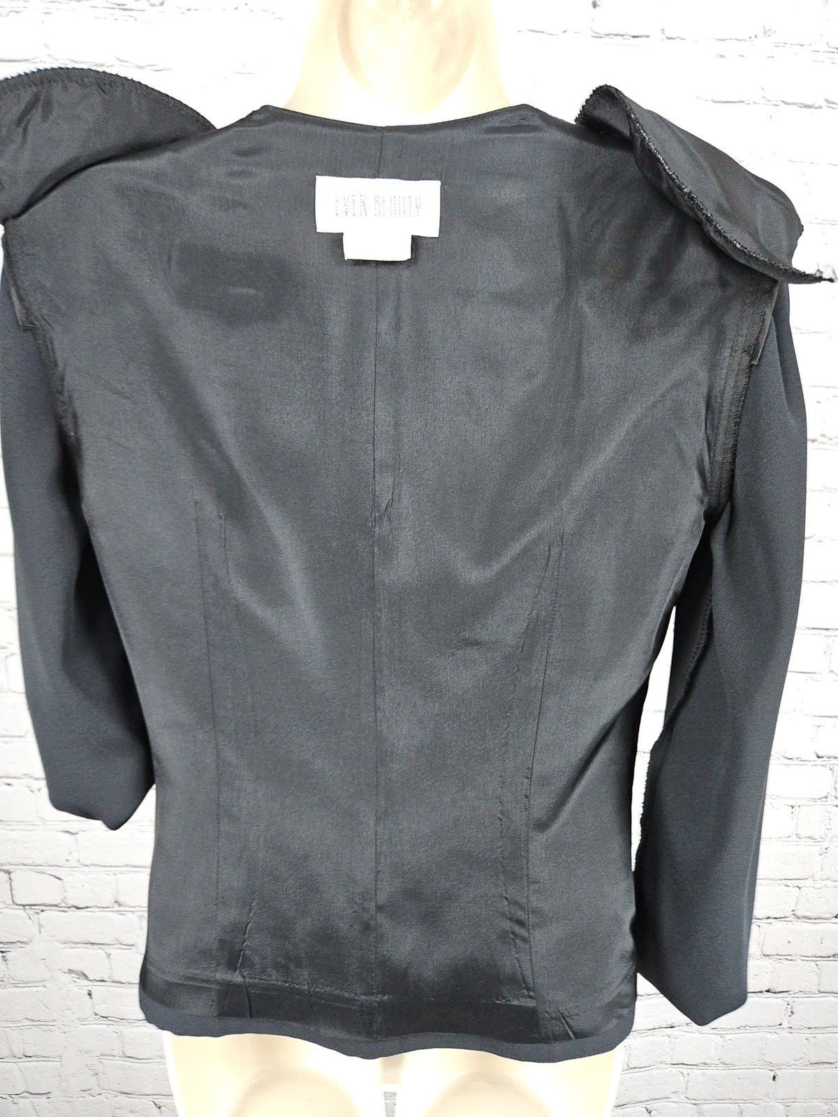 VTG Ever Beauty Black Collarless V Neck Rhinestone Button Women's Jacket 4