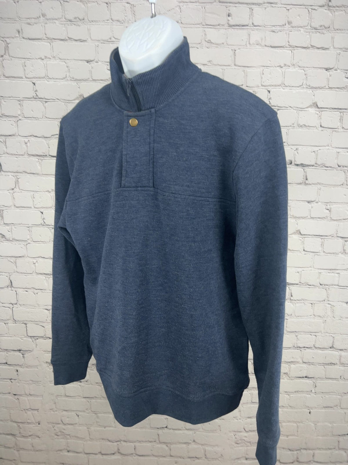 Orvis Blue Heather Quarter Zip Snap Mock Neck Pullover Sweatshirt M