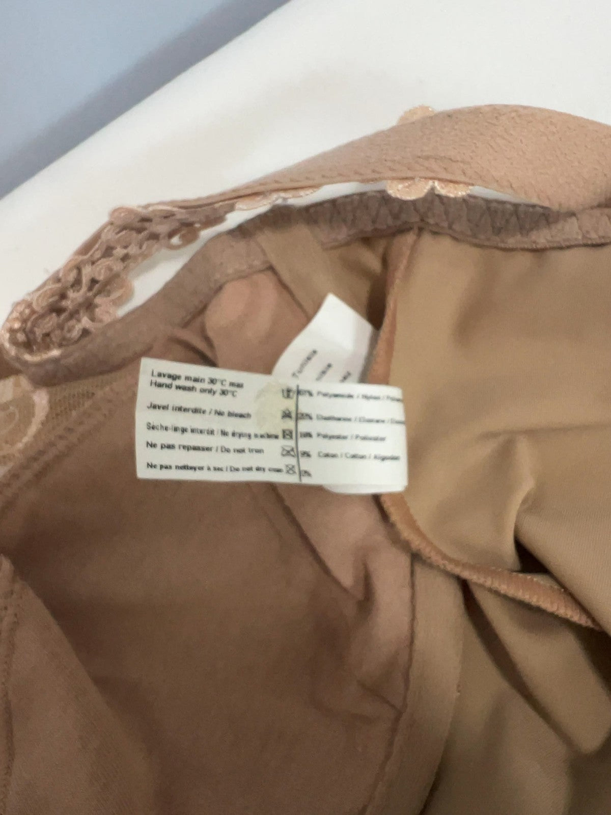 Simone Perele Beige Floral Embroidered Lace Underwire Bodysuit 34D