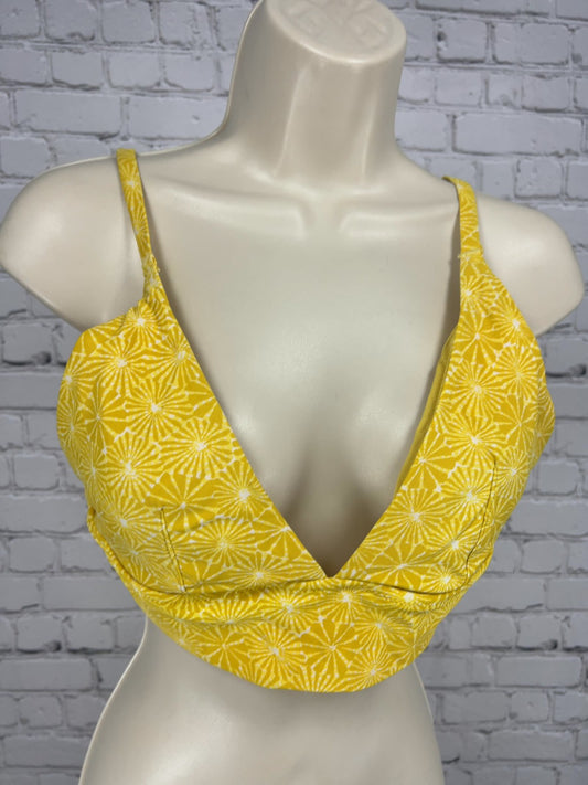 Aerie Yellow White Starburst Print Triangle Bikini Top Bathing Suit L