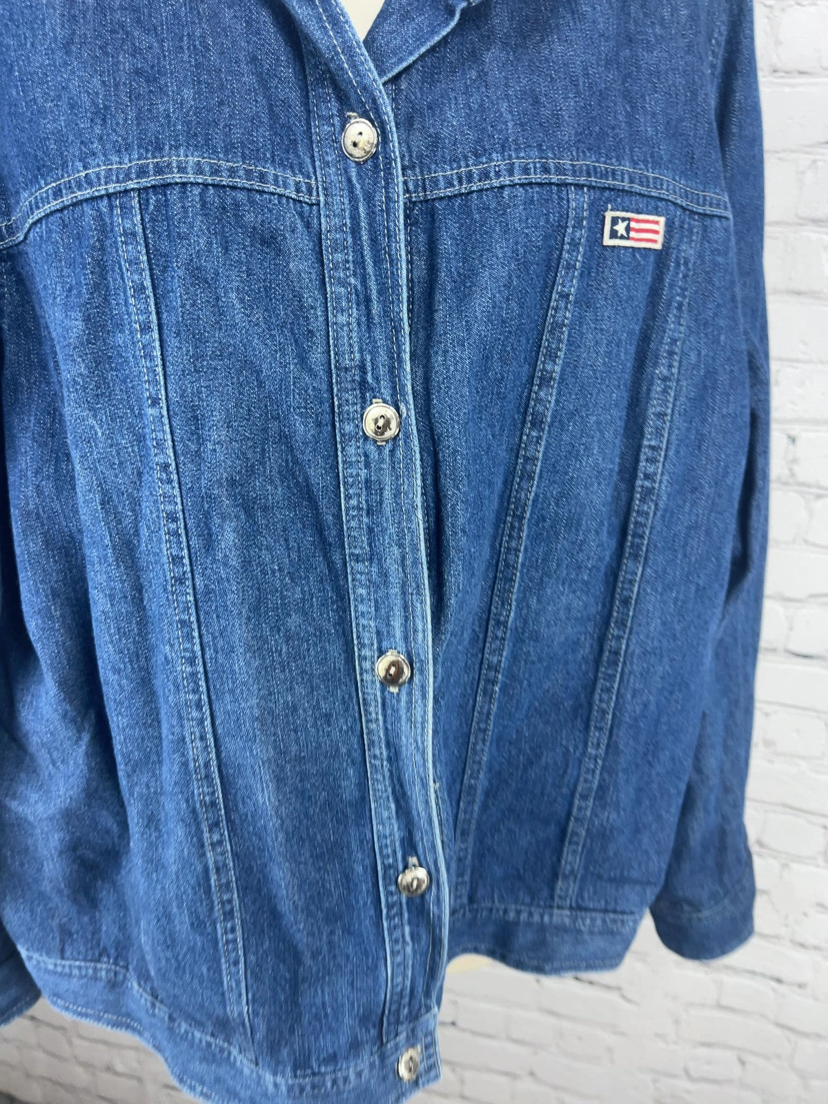 VTG Coldwater Creek Americana Flag Lined Denim Jean Jacket USA Women's XL