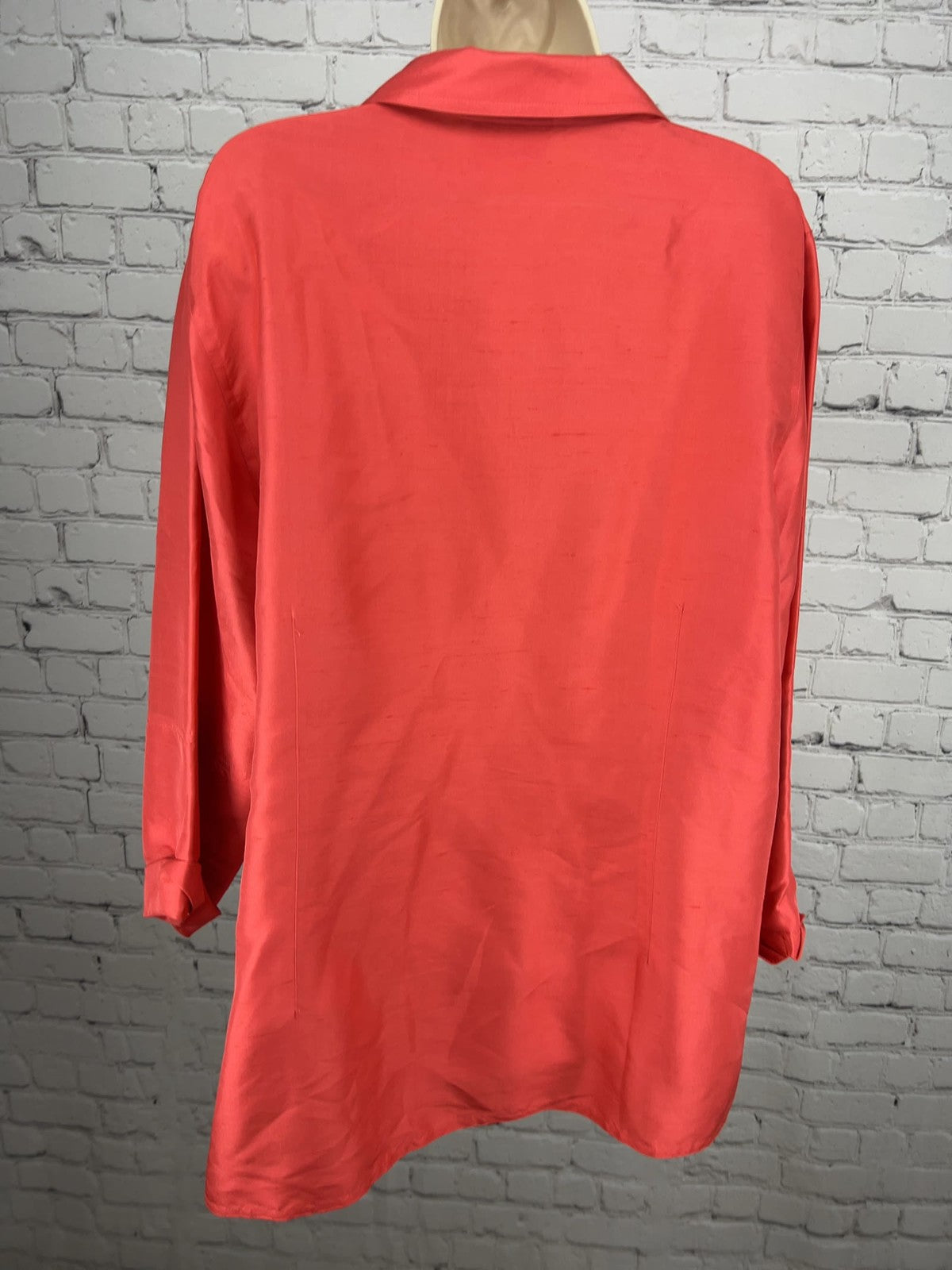 Coldwater Creek Coral 100% Silk Textured Button Up Long Sleeve Blouse XL