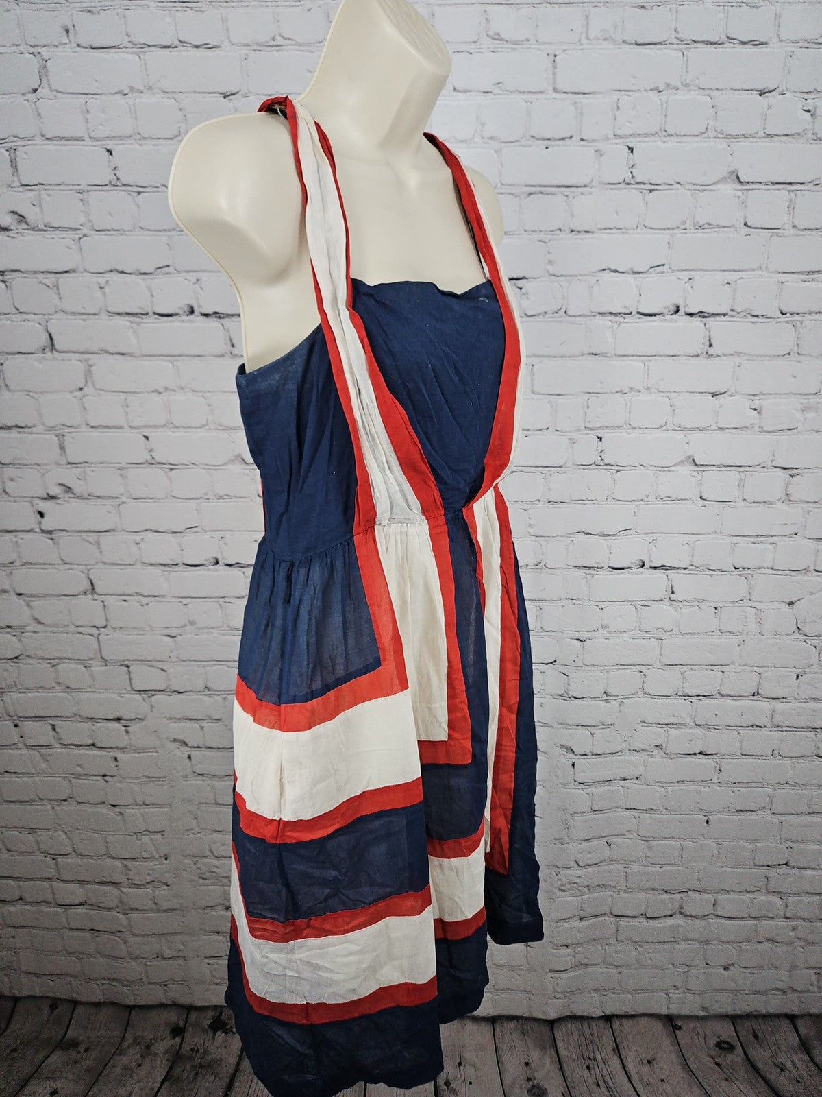Betsey Johnson Navy Red White Colorblock Smocked Cotton Sundress M