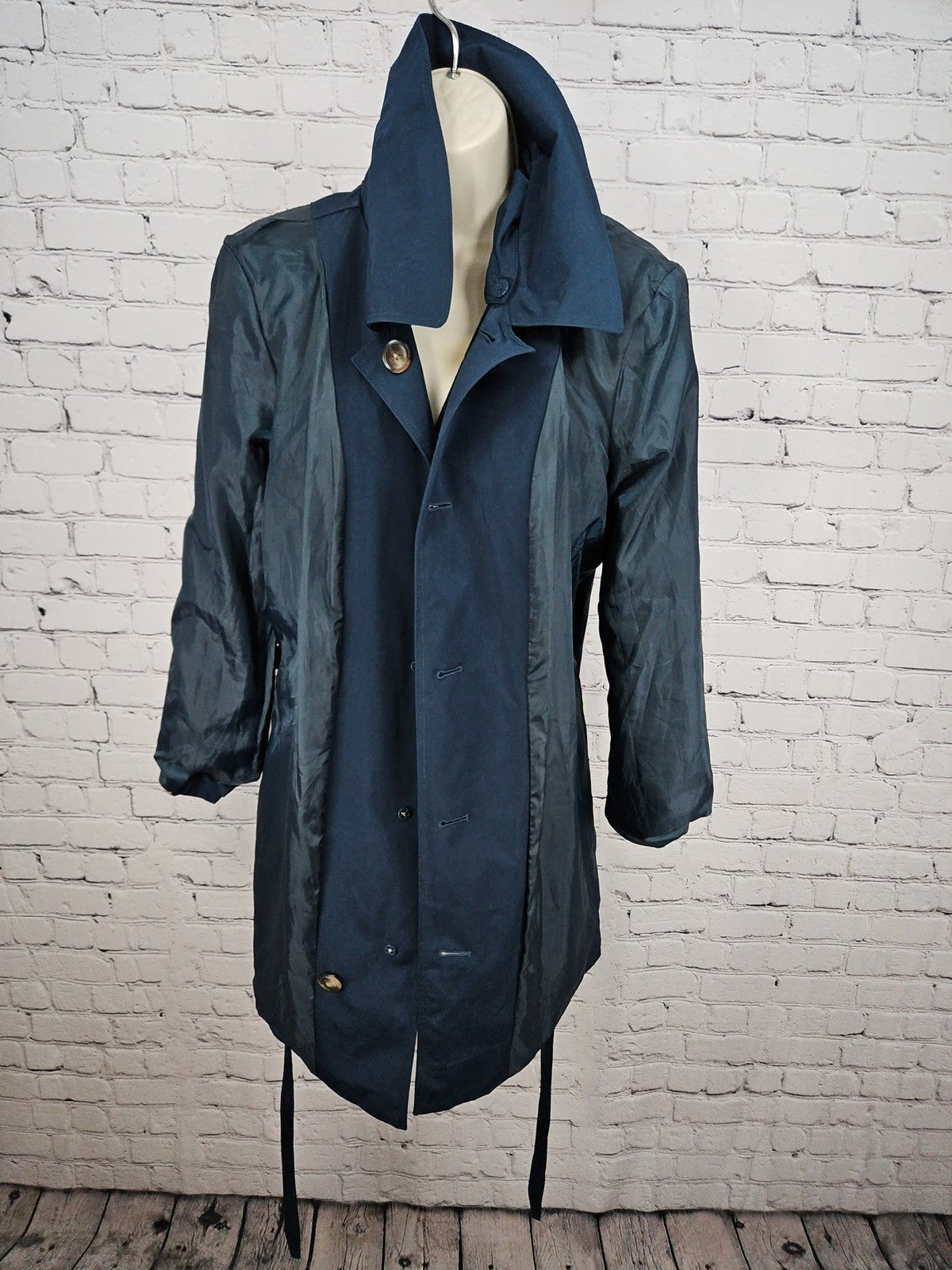 London Fog Dark Teal Hooded Belted Lined Trench Rain Coat Women's L