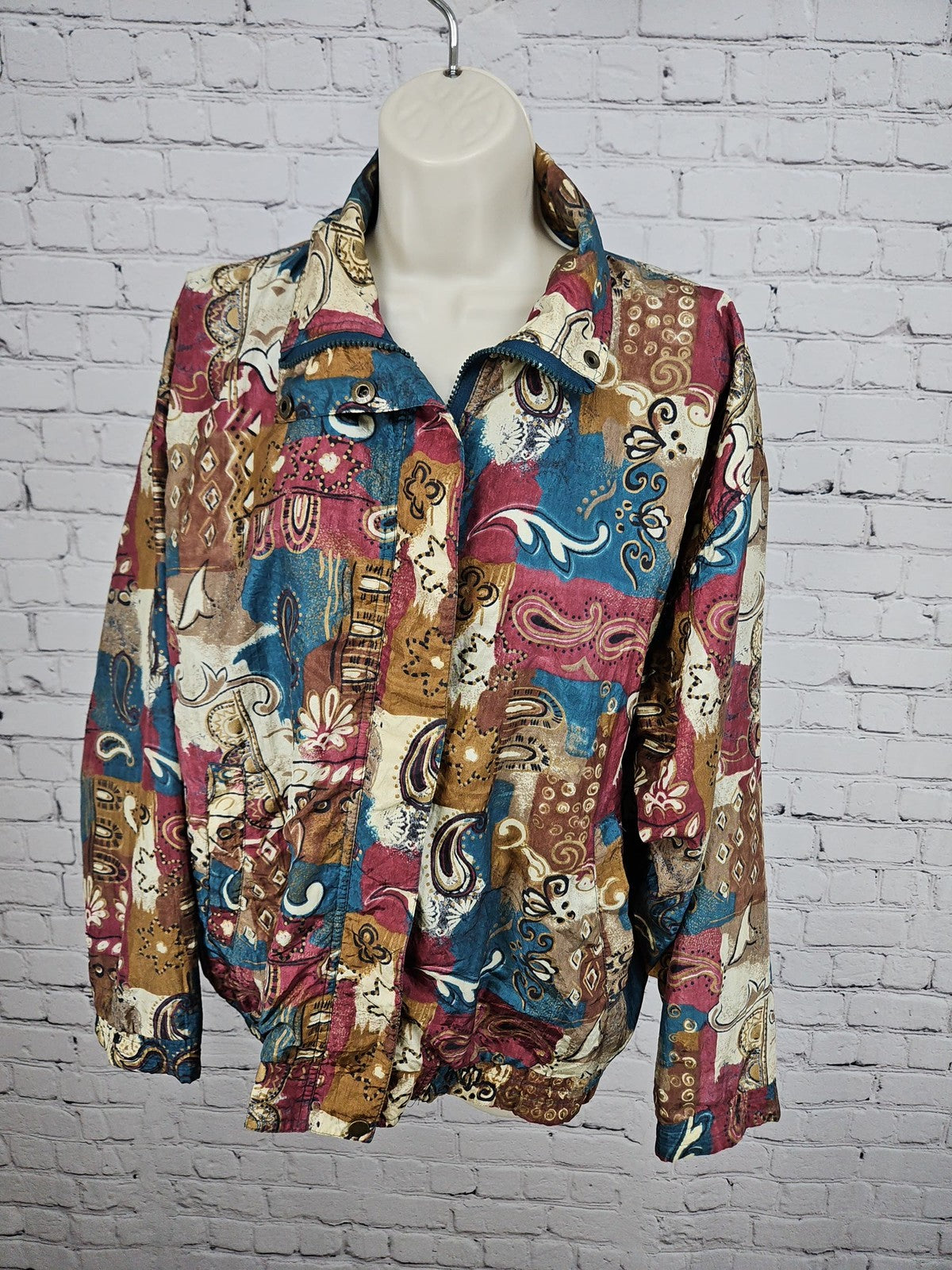 VTG Westside Connection Reversible Teal Paisley Nylon Windbreaker Jacket L