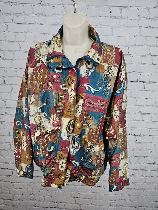 VTG Westside Connection Reversible Teal Paisley Nylon Windbreaker Jacket L