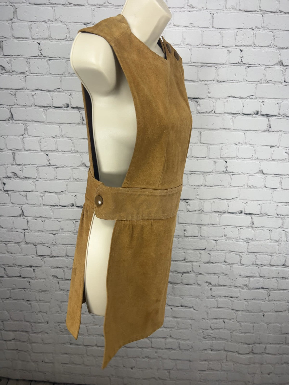 VTG Genuine Suede Leather Belted Tabard Vest Tunic Side Open Snap Women's M