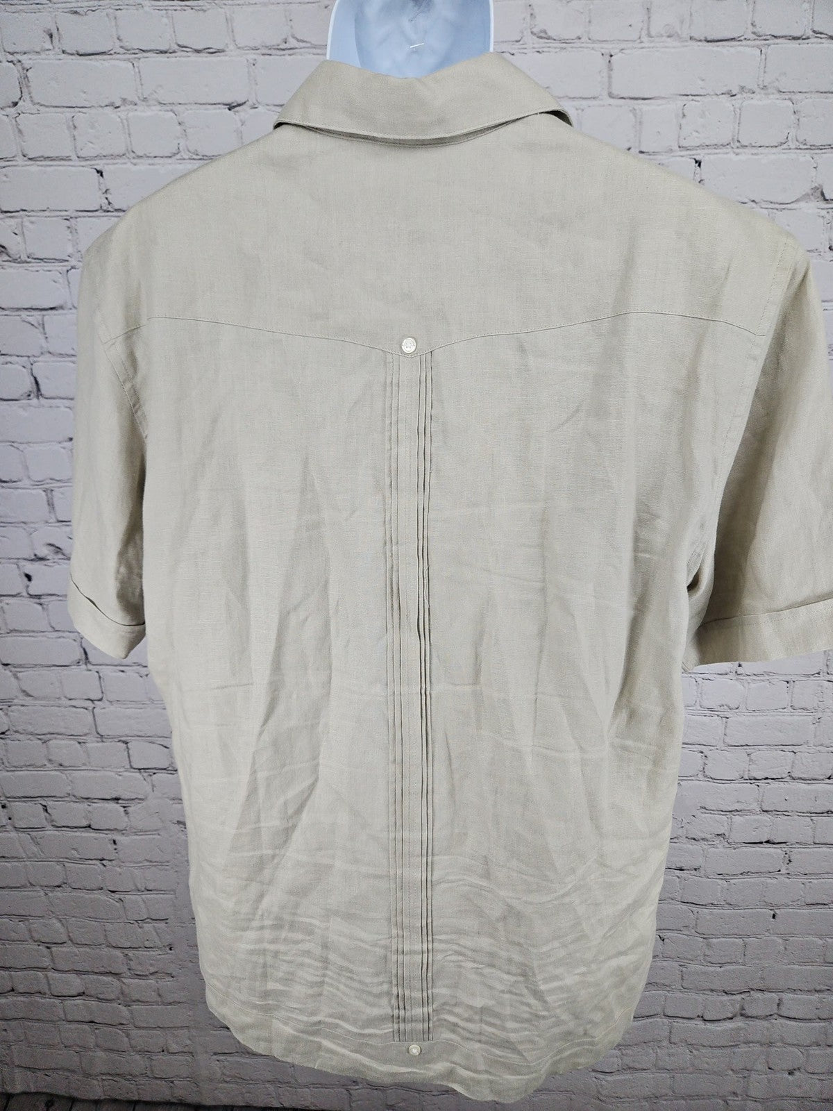 28 Palms Khaki 100% Linen Guayabera Short Sleeve Button Up Shirt Men's L