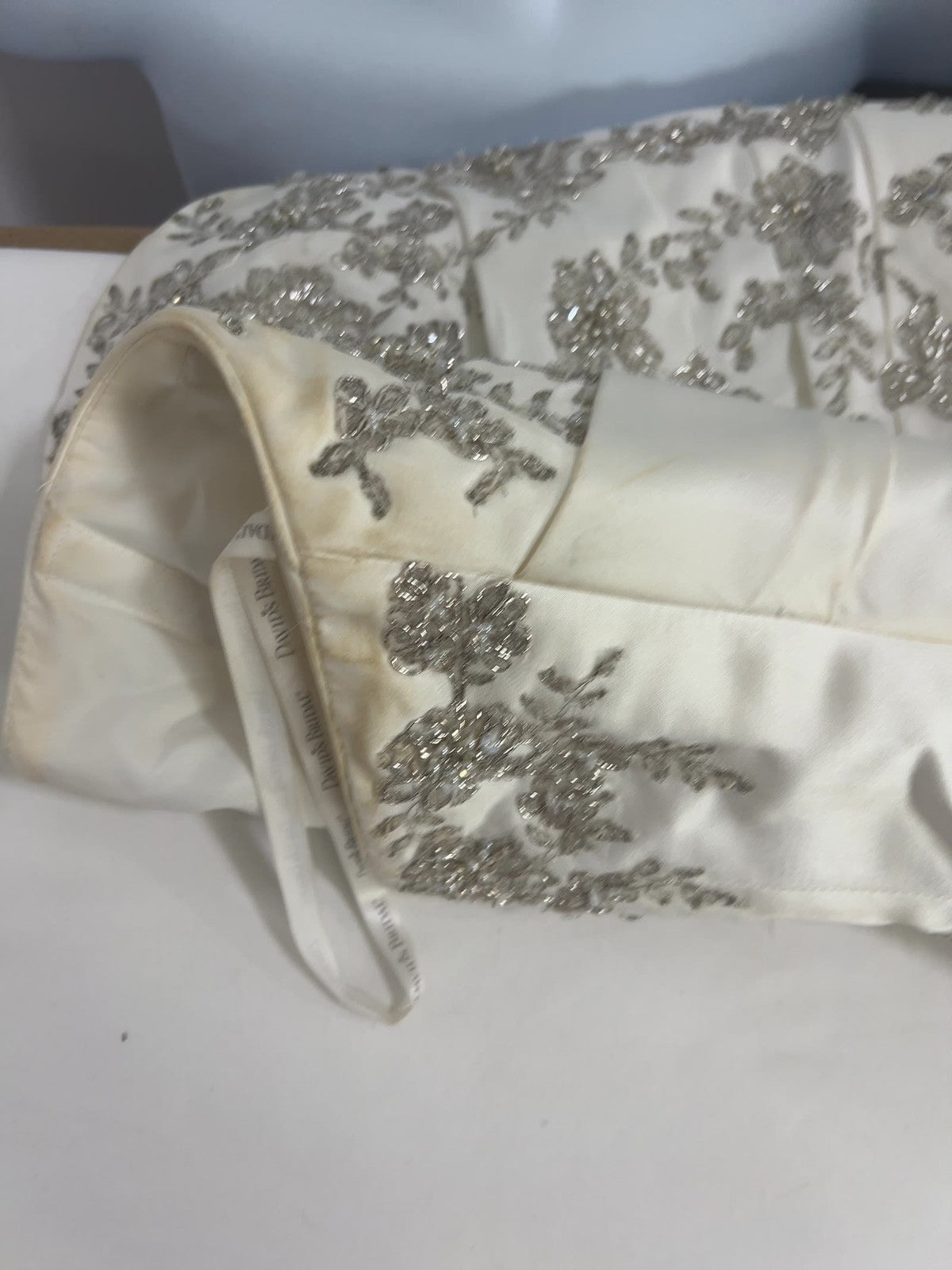 David's Bridal Ivory Satin Strapless Beaded Lace Up Wedding Dress Gown 18W
