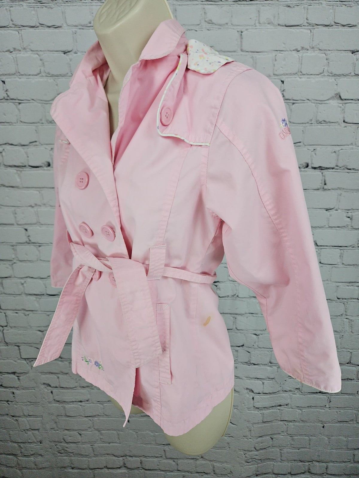 OshKosh Pink Double Breasted Belted Hooded Trench Coat Jacket Girls 6X