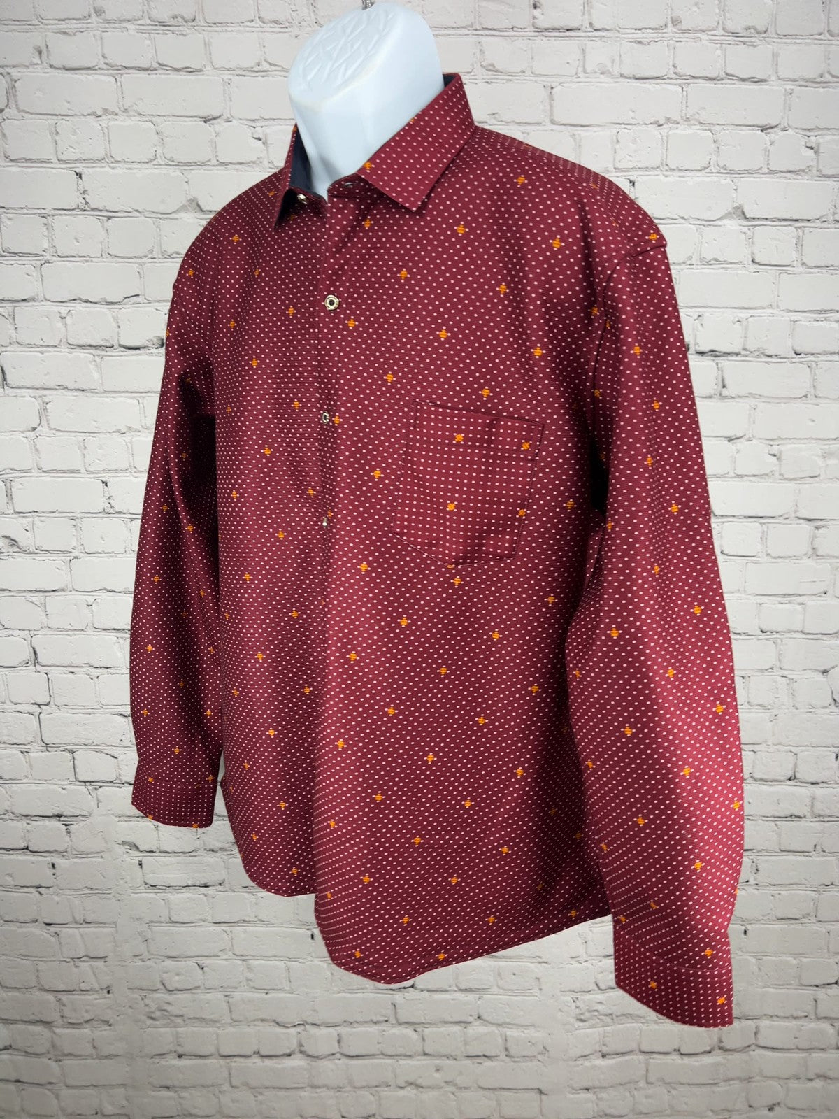 Fleecey Jully's Burgundy Polka Dot Crown Fleece Lined Button Up Shirt L