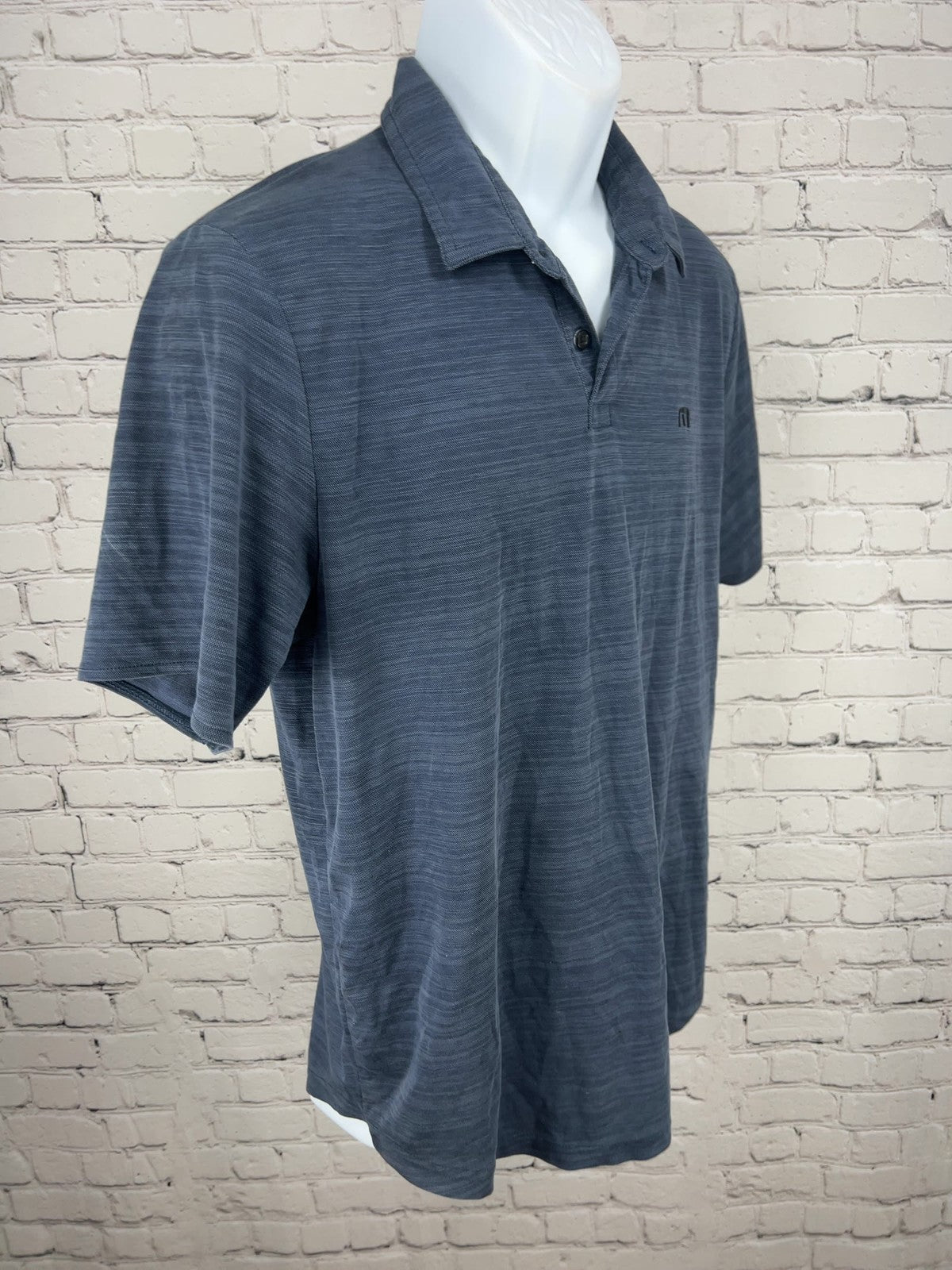 Travis Mathew Blue Heather Pima Cotton Blend Short Sleeve Golf Polo Shirt L