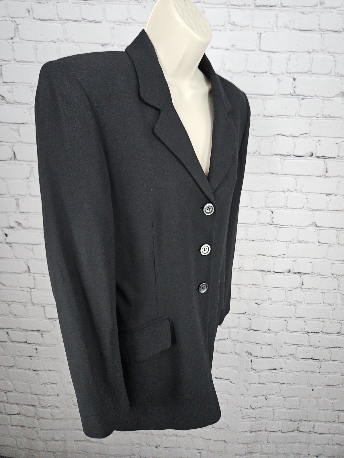VTG Jones New York Black Wool Blend 3 Button Notch Lapel Lined Blazer Women's 6