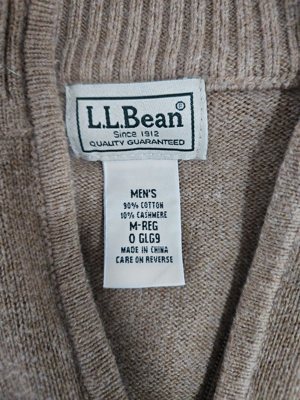 L.L. Bean Tan Cotton Cashmere Blend 1/4 Zip Pullover Men's Sweater M