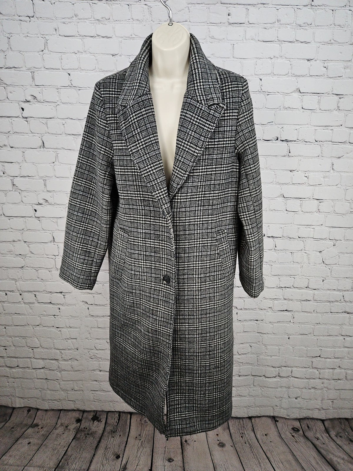 Abercrombie & Fitch Gray Glen Plaid Wool Blend Long Overcoat Women's S