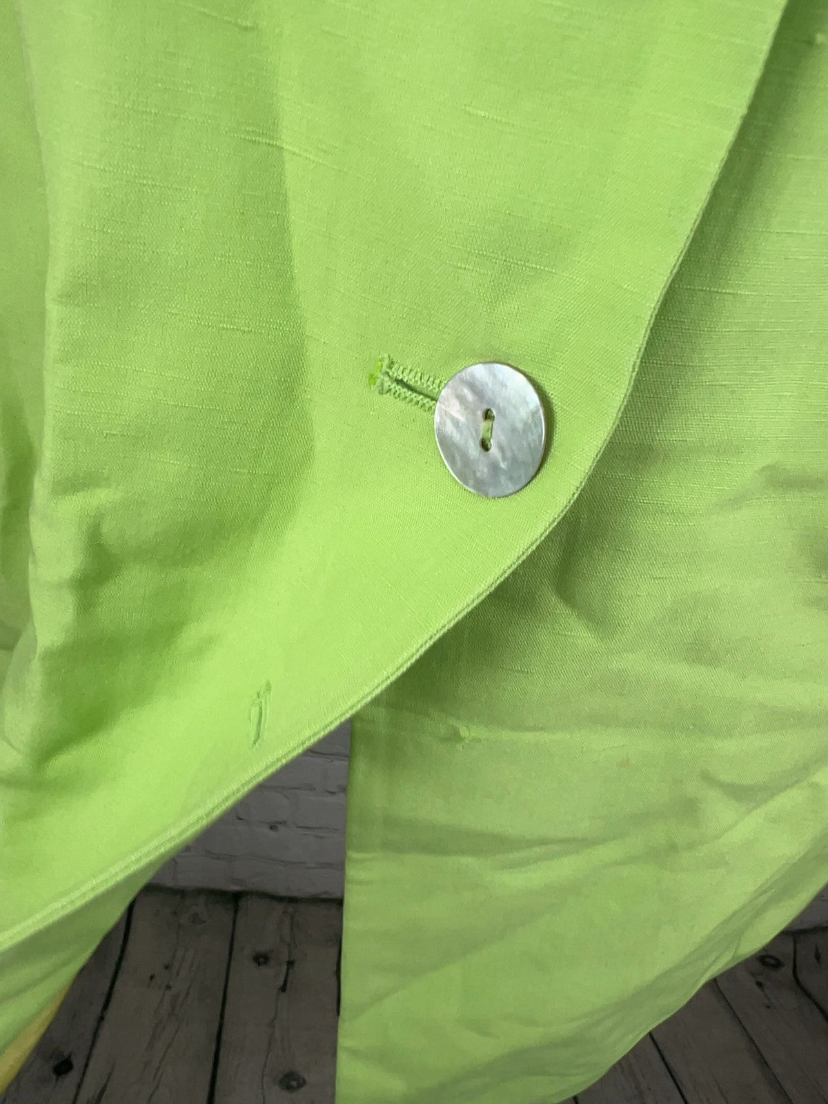 VTG Evan-Picone Lime Green White Trim Linen Blend Short Sleeve Shirt Dress 8