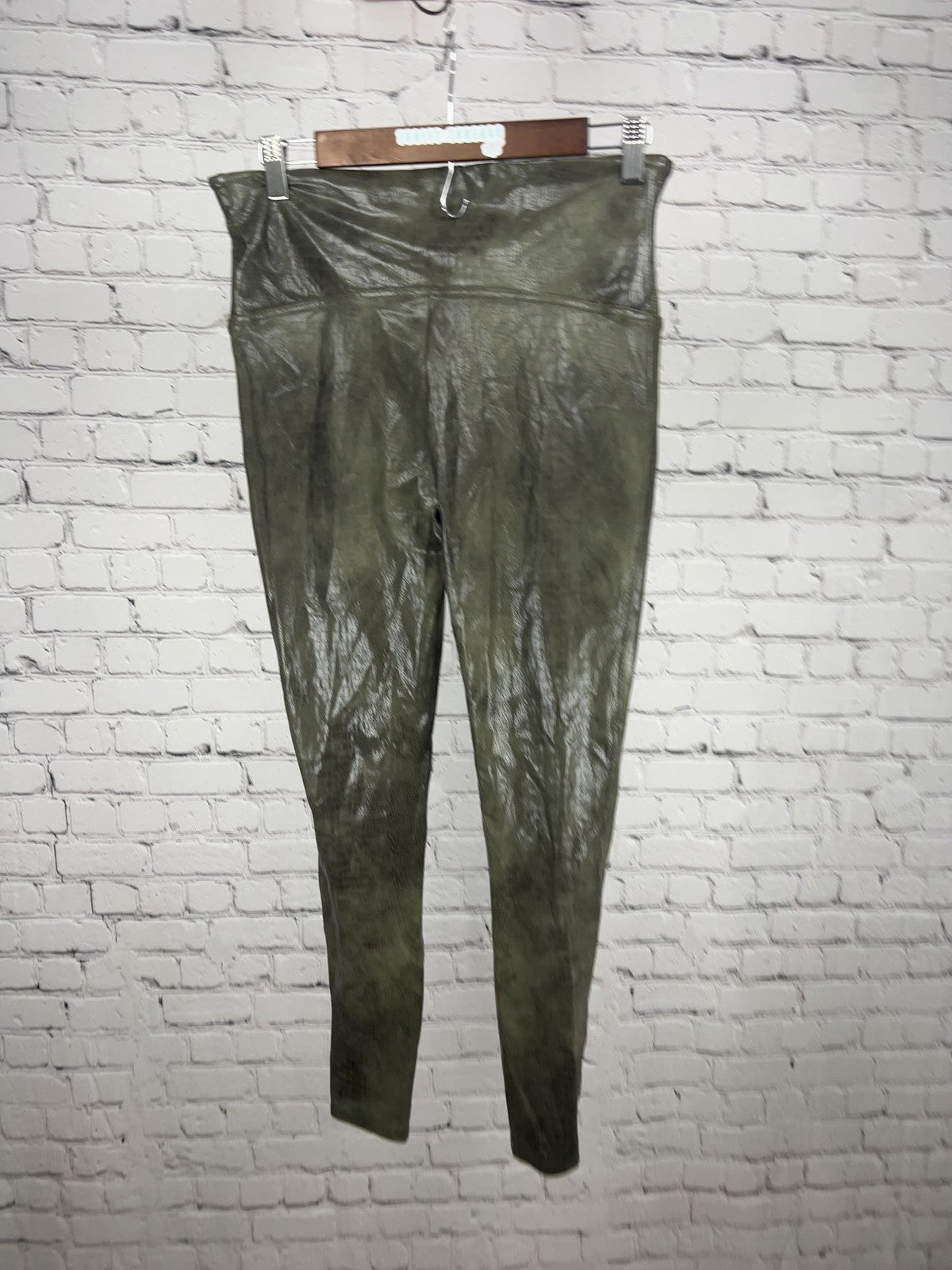 Spanx Olive Green Faux Leather Croc Shine High Rise Leggings XL