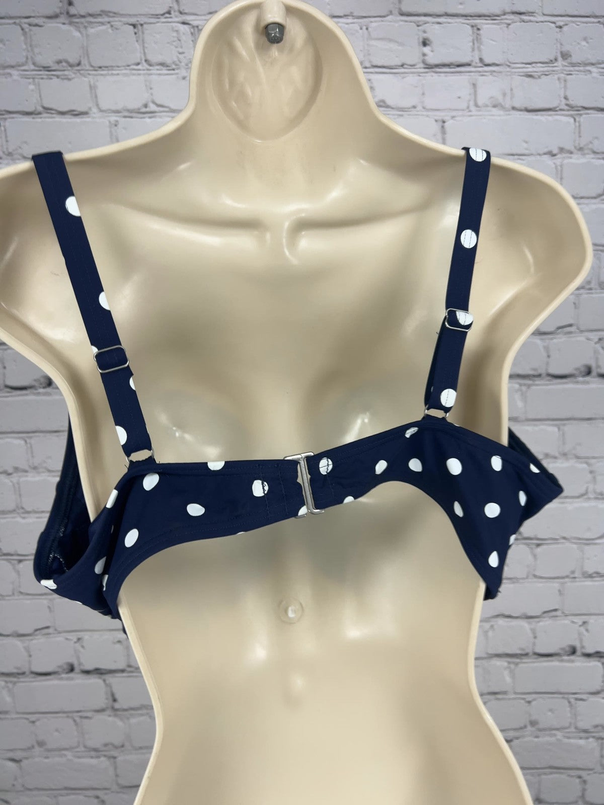 Lands' End Navy White Polka Dot Twist Front Underwire Bikini Top 12 D