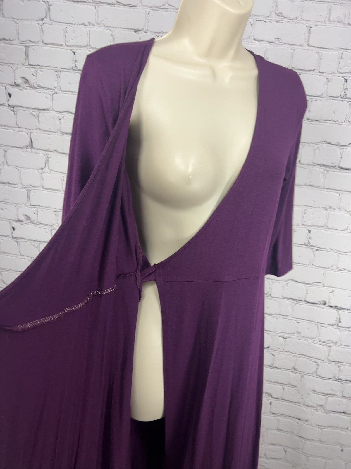 Sivana Bamboo Luxe Purple Faux Wrap V-Neck 3/4 Sleeve Midi Dress S
