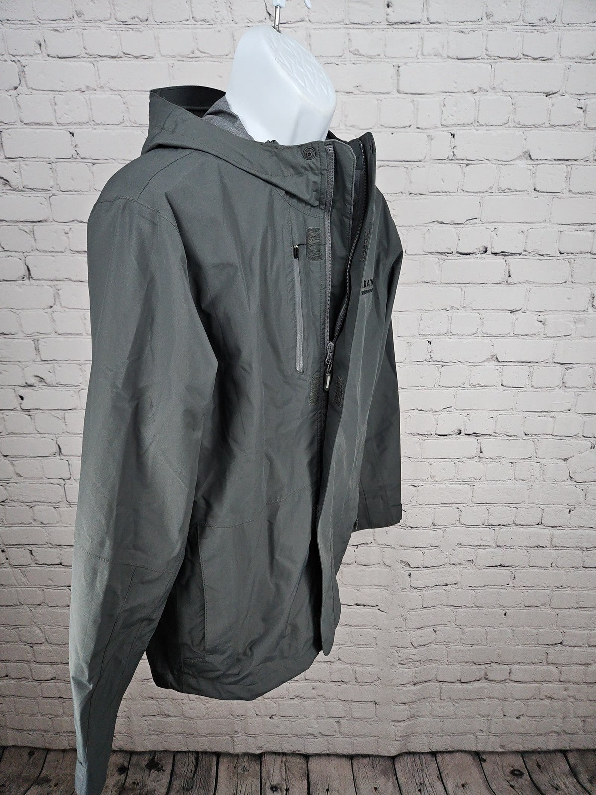 Lands' End Gray Hooded Full Zip Rain Jacket Corporate Logo Men's M