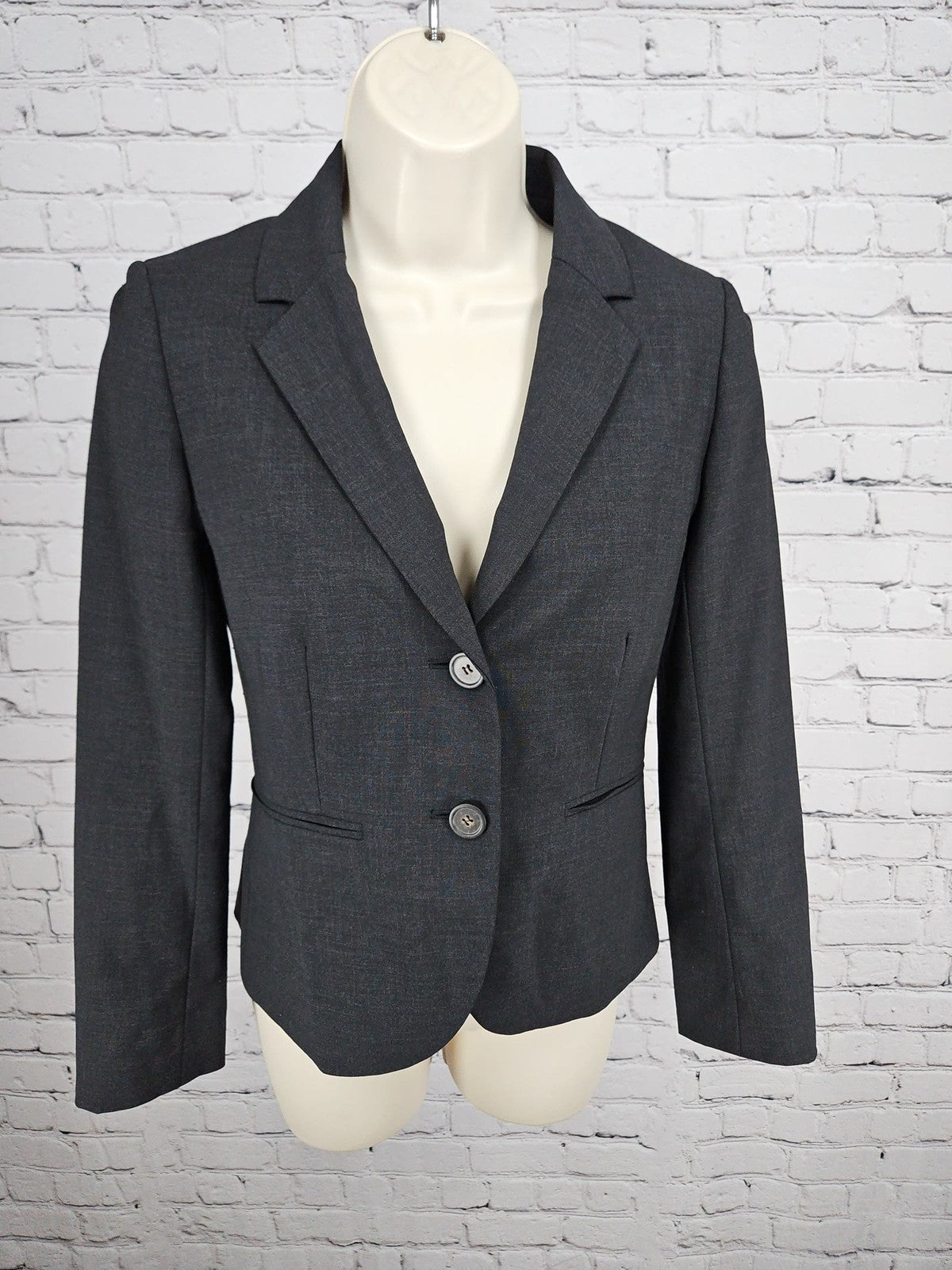 J.Crew Stretch Charcoal Gray Wool Blend 2 Button Notch Lapel Blazer Jacket 0
