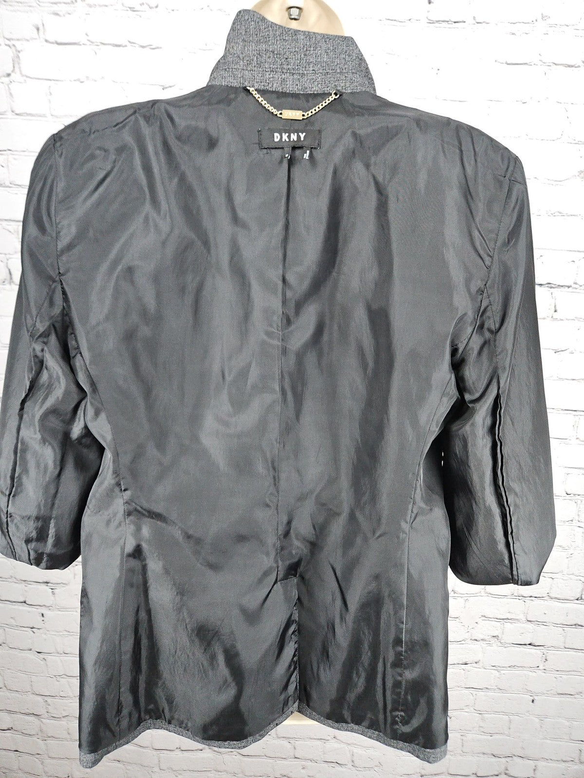 DKNY Gray Heathered 1 Button Notch Lapel Lined Women's Blazer Jacket 10