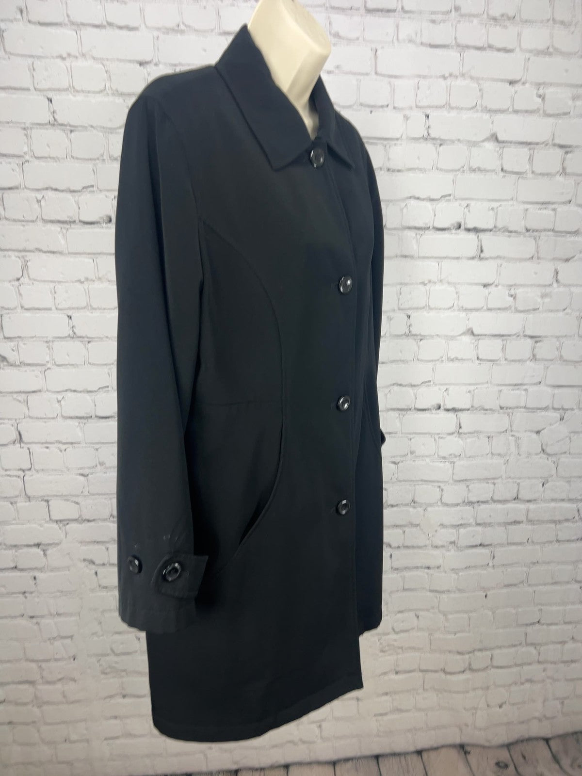 Preston & York Black Button Front Collared Car Coat Trench Jacket 6P