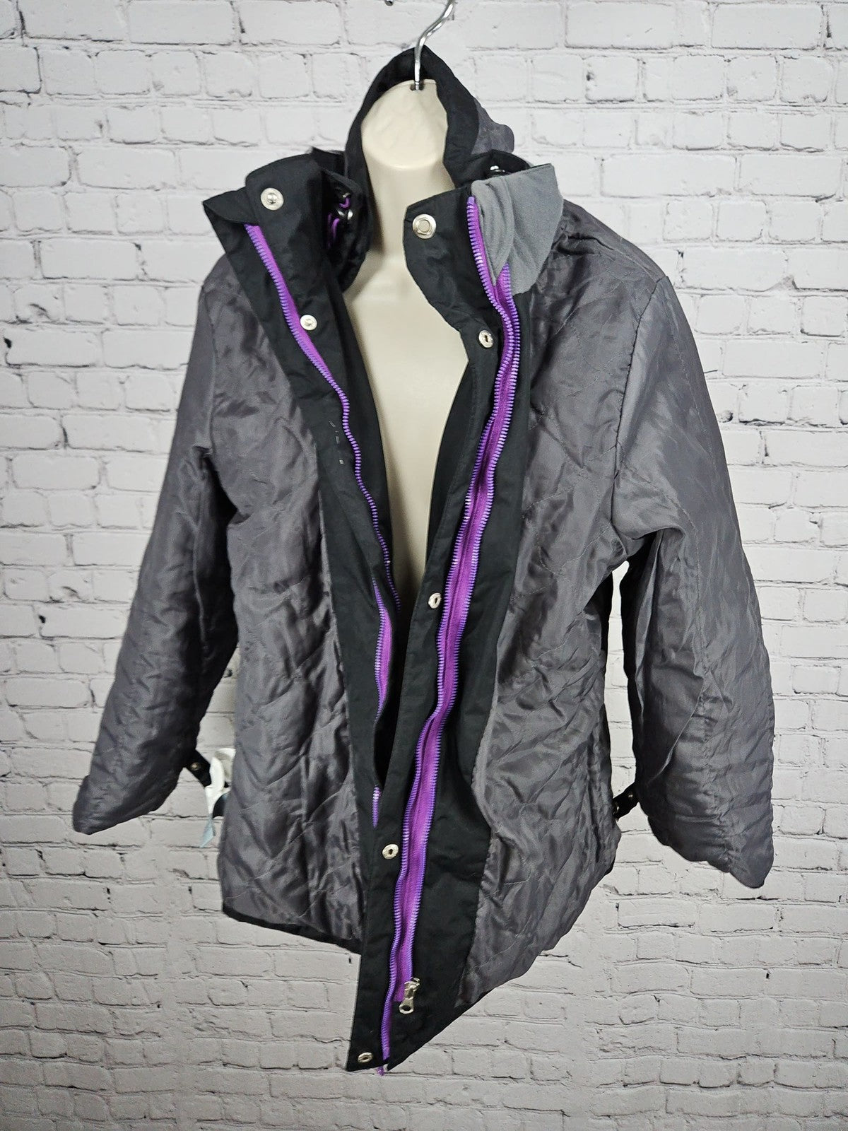 Free Country Radiance Black Gray 3 in 1 Hooded Winter Jacket Women's L
