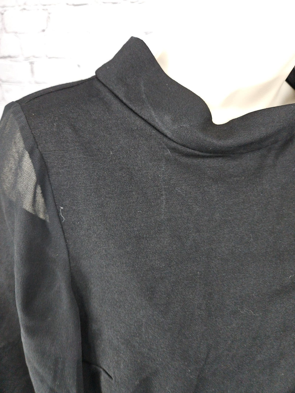 NWD Talbots Petite Black Funnel Neck Sheer Sleeve Button Shoulder Shift Dress 8P