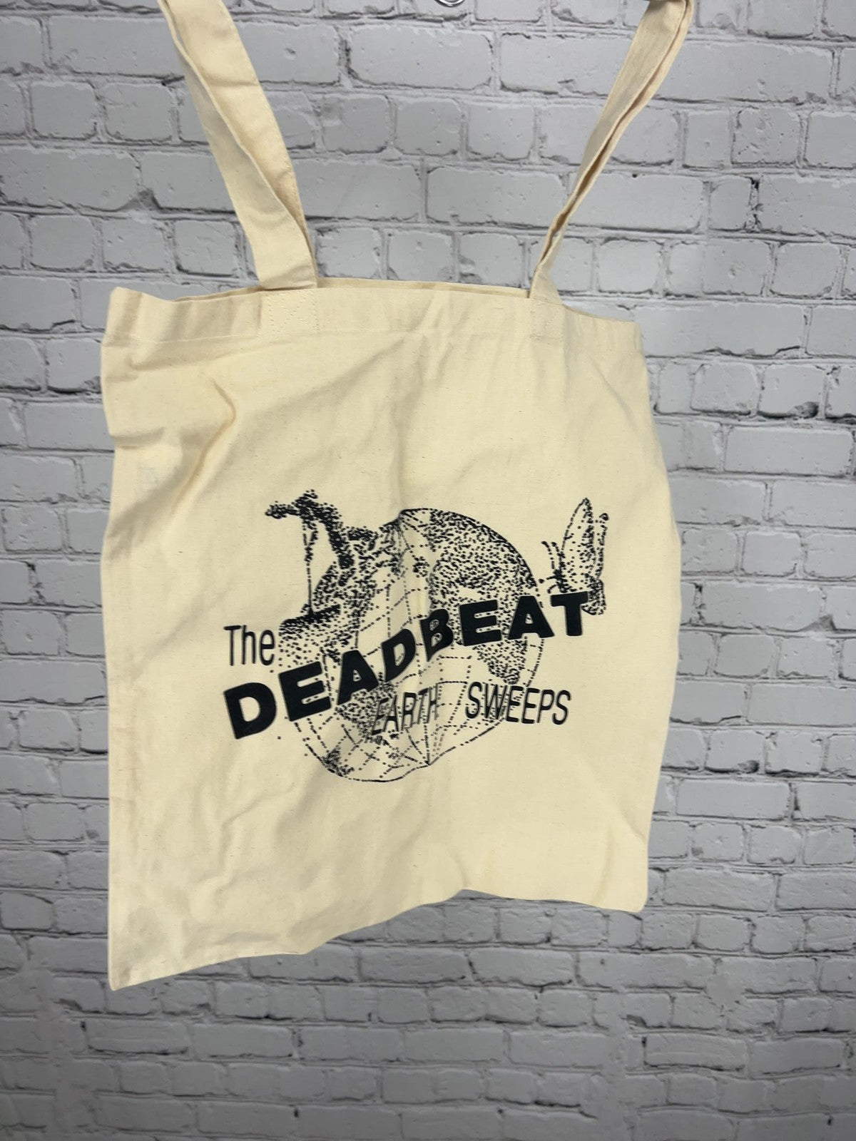 NWOT TBF Natural Canvas The Deadbeat Earth Sweeps Print Cotton Tote Bag
